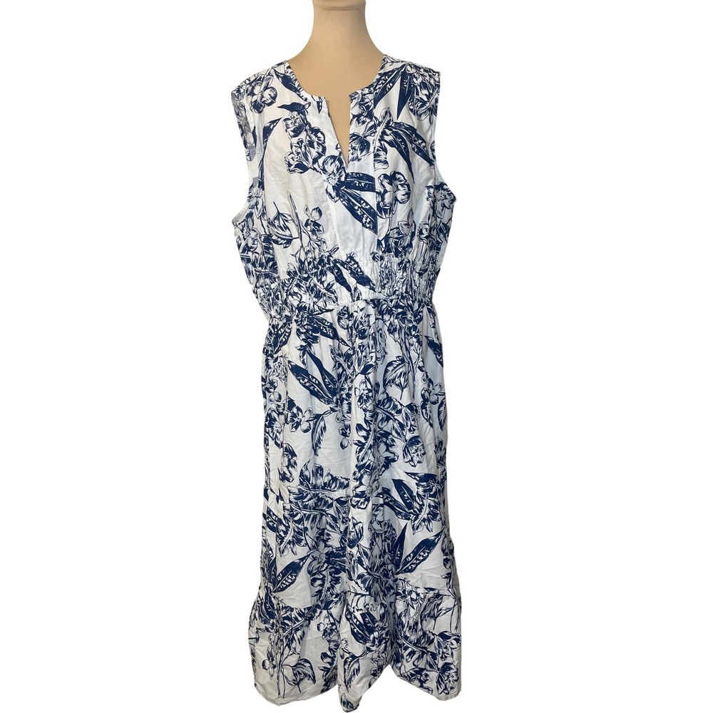 Meadow Rhodes Floral Maxi Dress‎ 3X Blue White Casual Coastal Cottagecore Boho